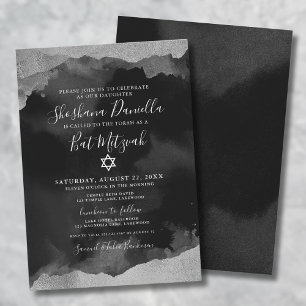 Invitation Aquarelle noire juive en argent Mitzvah