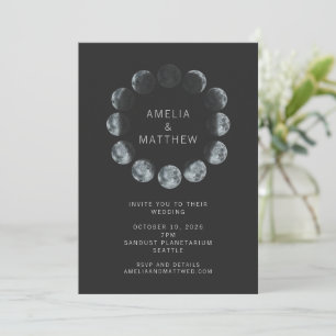 Invitation Aquarelle noire Phases Mariage céleste