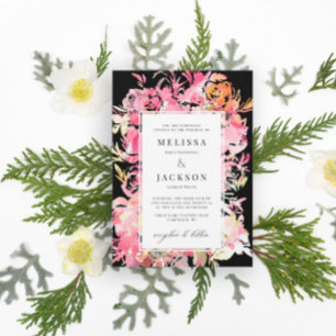 Invitation Aquarelle noire, rose et blanche Fleur Abstraite
