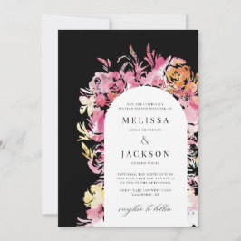 Invitation Aquarelle noire, rose et blanche Fleur Abstraite
