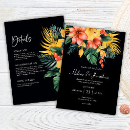 Invitation Aquarelle noire Tropical Tout en un Mariage