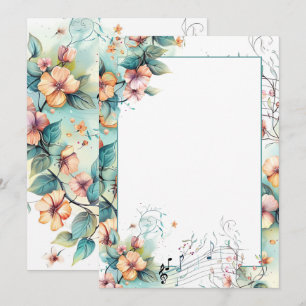 Invitation Aquarelle notes musicales et fleurs