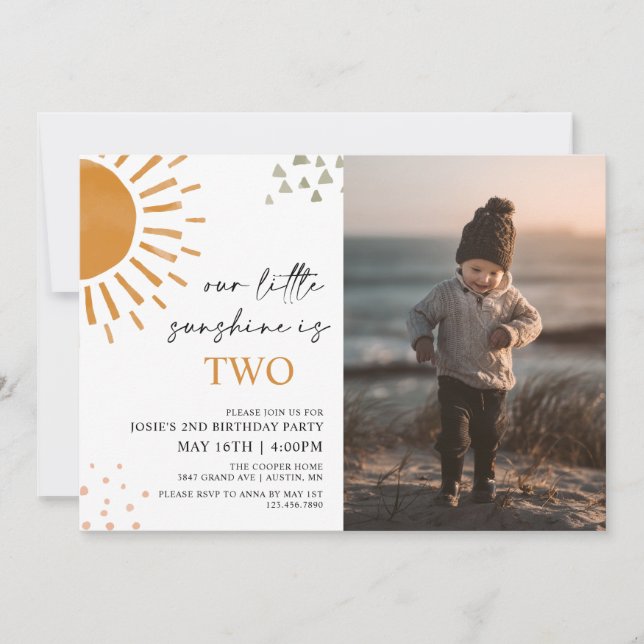 Invitation Aquarelle Notre Petit Soleil Photo Anniversaire (Devant)