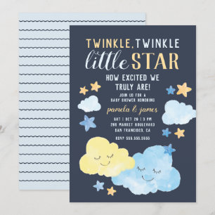 Invitation Aquarelle nuages Twinkle Little Star Baby shower