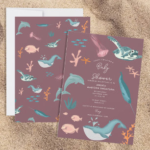 Invitation Aquarelle Océan Baby shower rose