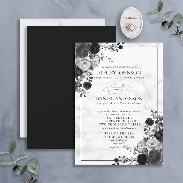Invitation Aquarelle officielle noire et blanche (Créateur téléchargé)