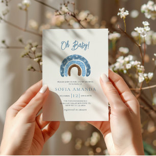 Invitation Aquarelle Oh Baby Blue Rainbow Baby shower