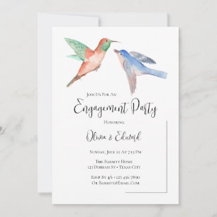 Invitation Aquarelle Oiseaux Couple Jolie Partie d'engagement