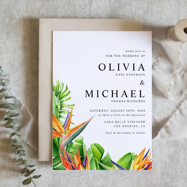 Invitation Aquarelle Oiseaux de Paradise QR Code Mariage (Watercolor Birds of Paradise QR Code Tropical Wedding Invitation)