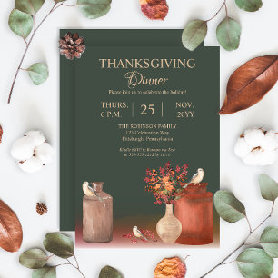 Invitation Aquarelle Oiseaux   Dîner Eucalyptus Thanksgiving