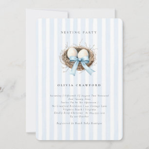 Invitation Aquarelle Oiseaux Nid Bleu Bow Nesting Party