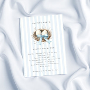 Invitation Aquarelle Oiseaux Nid Bleu Bow Nesting Party