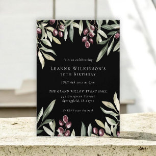 Invitation Aquarelle Olive Baie Noir 30e Anniversaire