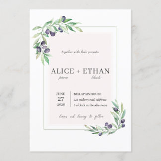 Invitation Aquarelle olive rustique