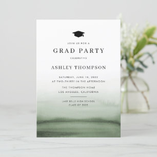 Invitation Aquarelle Ombre Vert Parti Moderne Graduation