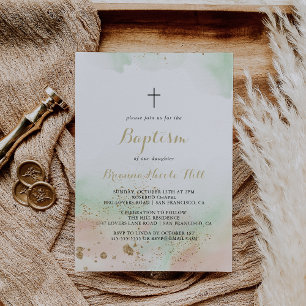 Invitation Aquarelle Or Confetti Baptême