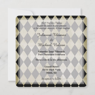 Invitation Aquarelle or et diamants noirs Mariage