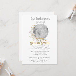 Invitation Aquarelle or Fleur sauvage Pleine lune