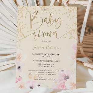 Invitation Aquarelle or florale baby shower rose girly