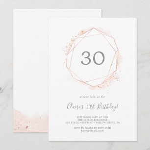 Invitation Aquarelle or rose Géométrique 30ème anniversaire f