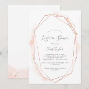 Invitation Aquarelle or rose Lingerie géométrique Douche