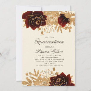 Invitation aquarelle or roses Quinceanera Qrcode