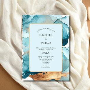 Invitation Aquarelle or turquoise Encre d'alcool Mariage mode