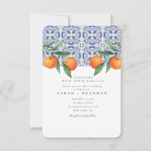 Invitation Aquarelle Orange Bleu Mariage méditerranéen