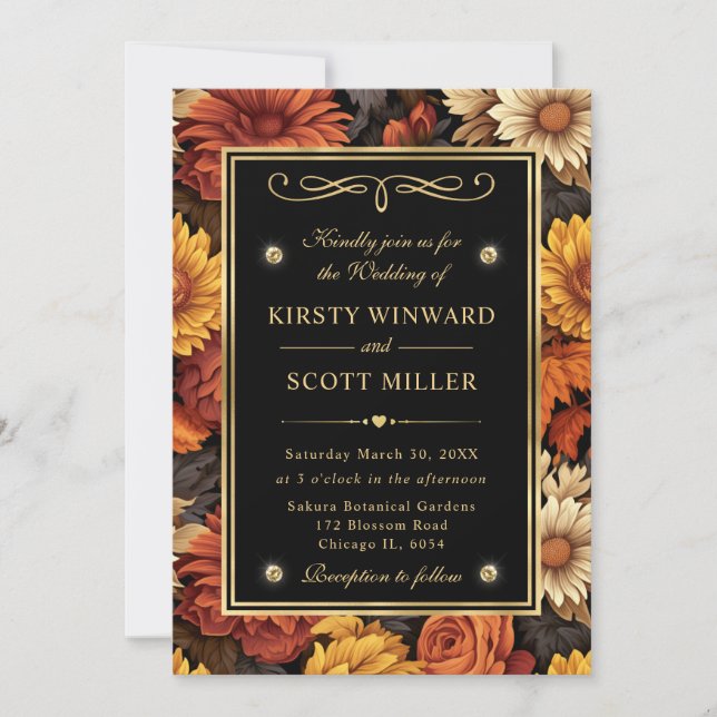 Invitation Aquarelle orange Brown Feuilles de automne Mariage (Devant)