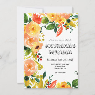 Invitation Aquarelle Orange Floral Russe Boho Mariage