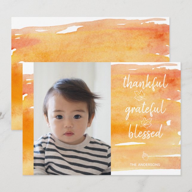 Invitation Aquarelle orange mignonne Feuille d'érable Thanksg (Devant / Derrière)