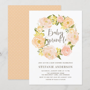 Invitation Aquarelle Orange Peony Wreath Baby Sprinkel