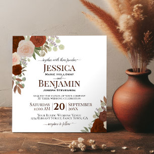 Invitation Aquarelle orange rouille Roses Mariage élégant