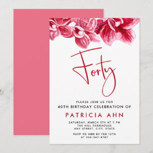 Invitation Aquarelle Orchidées rose pâle 40e anniversaire