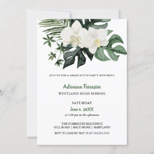 Invitation Aquarelle Orchidées Tropical Monstera Graduation