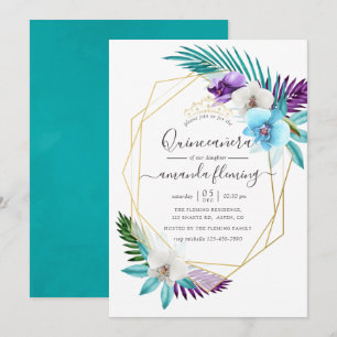Invitation Aquarelle Orchidées Tropicales Géométrique Quincea