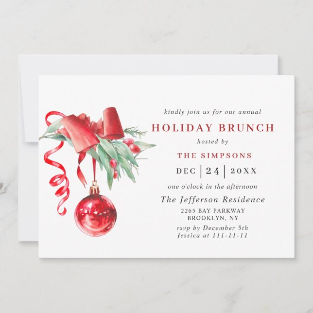 Invitation Aquarelle Ornement NOËL VACANCES BRUNCH (Devant)