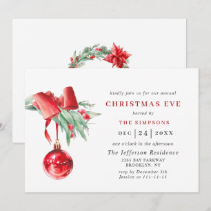 Invitation Aquarelle Ornement Vacances NOËL EVE