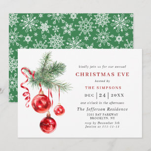 Invitation Aquarelle Ornement Vacances NOËL EVE