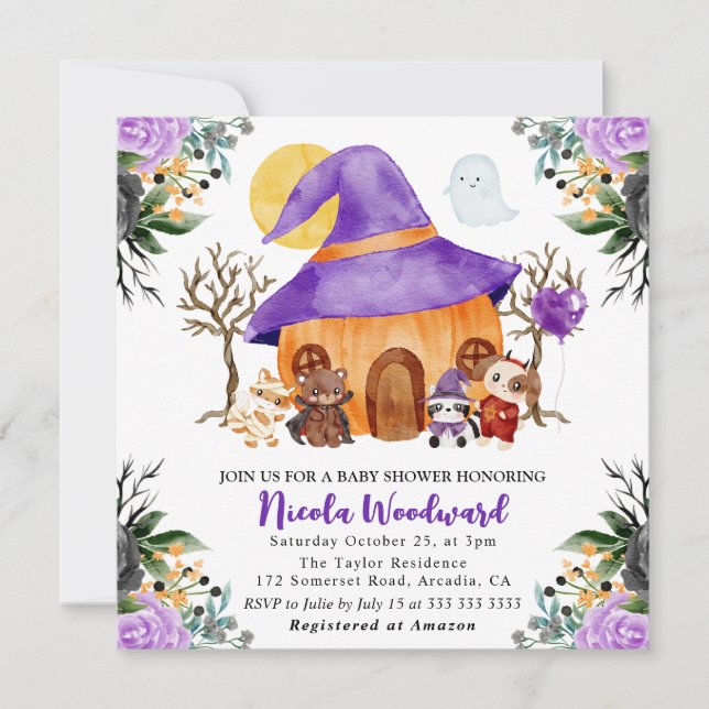 Invitation Aquarelle ou traitement Baby shower d'Halloween (Devant)