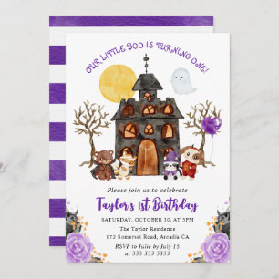 Invitation Aquarelle ou traitement Halloween 1er anniversaire