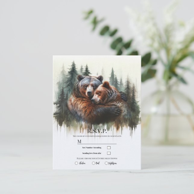 Invitation Aquarelle Ours rustique Wilderness RSVP (Debout devant)