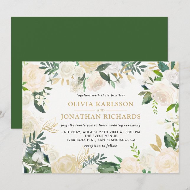 Invitation Aquarelle Pale Peonies Gold Accent Mariage (Devant / Derrière)