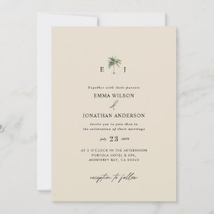 Invitation Aquarelle Palmier Destination mariage côtier