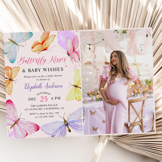 Invitation Aquarelle Papillon bébé Baby shower fille photo (Créateur téléchargé)
