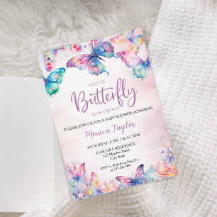 Invitation Aquarelle Papillon Bébé Fille Douche