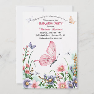 Invitation Aquarelle papillon Graduation