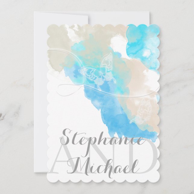 Invitation Aquarelle Papillon Océan Shore Invitatiatiatiation (Devant)