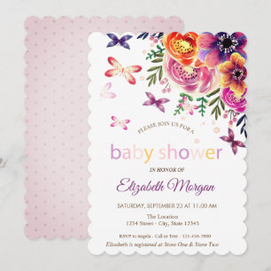 Invitation Aquarelle Papillons Points Baby shower Floral