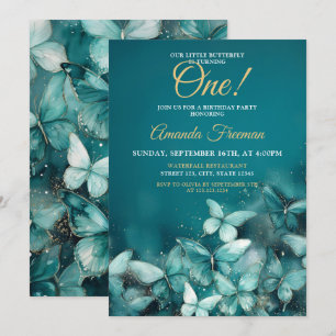 Invitation Aquarelle Papillons Turquoises Parties scintillant